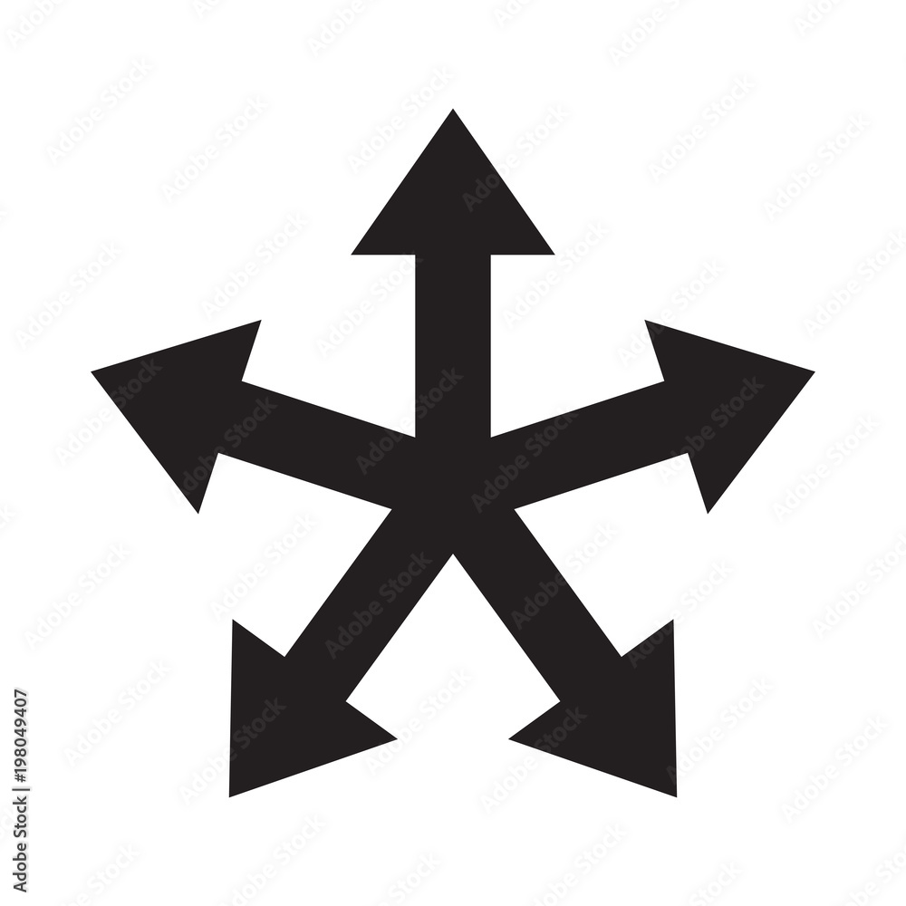 Poster multiple arrow direction icon. vector five way arrow option symbol or sign for infographic chart or 