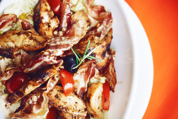 CAESAR SALAD with Chicken Meat and Bacon