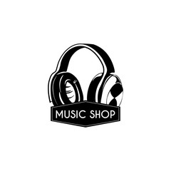 headphone icon. Music shop logo. Music store label. Vector.