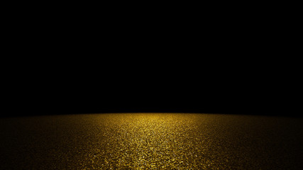 twinkling golden glitter on a flat surface  lit by a bright spotlight (on black background)
