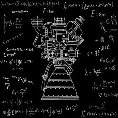 Rocket engine design. It can be used as an illustration for the high-tech, engineering development and research.