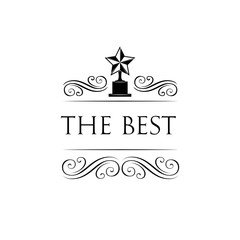 Winner cup with star. The Best inscription. First place award. Vector.