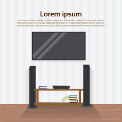 Realistic Led Tv Set On Wall In Living Room Modern Home Interior Design Vector Illustration