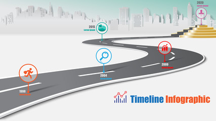 Business road map timeline infographic city milestone pathway to podium designed for modern diagram process technology digital marketing data presentation chart. Vector illustration