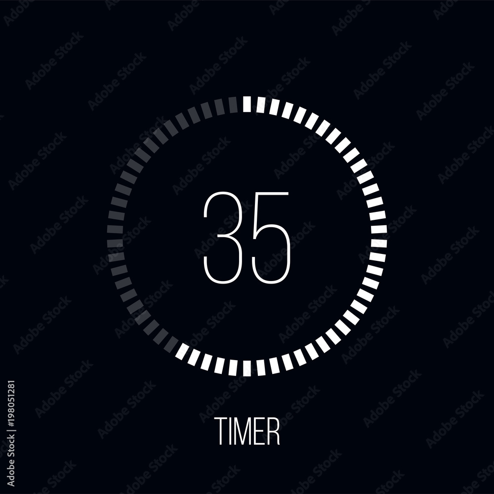 Poster countdown timer or digital counter timer clock vector flat circle dots icon for smartphone ui or ux 