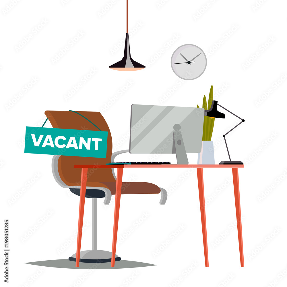 Poster Vacancy Concept Vector. Office Chair. Vacancy Sign. Business HR Hiring. Sign Vacancy. Searching Professional Staff Work. Flat Isolated Illustration