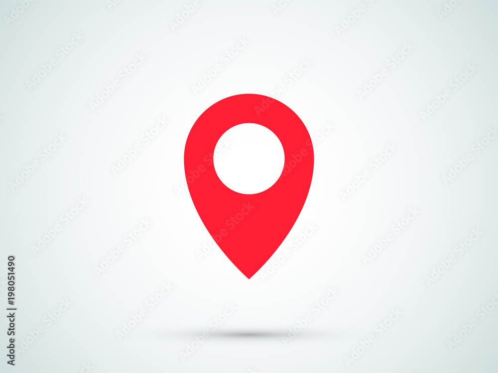 Poster location pin vector icon with shadow. gps place position and location pin web design