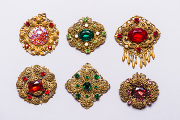 Set on vintage jewelry, brooches