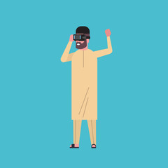 Fototapeta premium Muslim Business Man Wearing Modern Vr Headset Virtual Reality Glasses Technology Concept Flat Vector Illustration