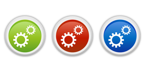 rundes Button Set grün rot blau - Zahnräder