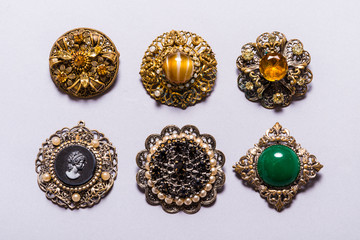 Set on vintage jewelry, brooches