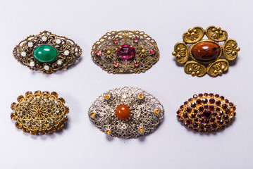 Set on vintage jewelry, brooches