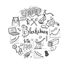 Crypto-currency doodle round illustration