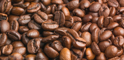 Texture of coffee beans. Macro. Can be used as a background.