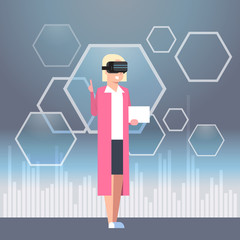 Casual Woman Wearing Modern 3d Goggles Virtual Reality Glasses Technology Concept Flat Vector Illustration