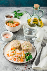 Chicken cutlets steamed with vegetables