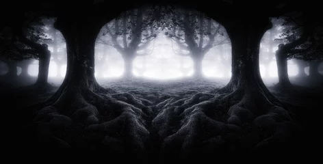 Gardinen Wälder Scary dark forest with tree roots  © mimadeo