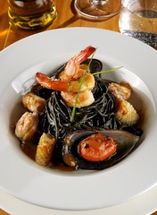 Black spaghetti with Seafood