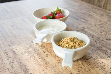Yogurt , strawberries, Raspberries and Granola Healthy Organic Breakfast