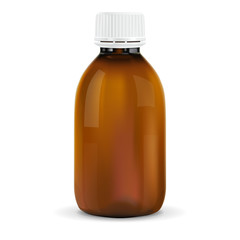 Brown plastic bottle with white cap. For medicine
