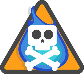 Danger. Warning you about harmful activities with flammable gas. A skull with bones in front of a blue fire explosion. EPS 10 Illustration Vector.
