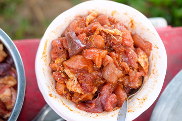 Pork is fermented with sauce in bowl