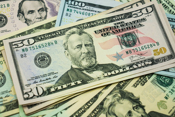 Dollar currency, American Dollars Cash Money with president portraits.