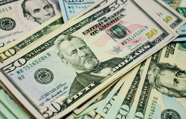 Dollar currency, American Dollars Cash Money with president portraits.