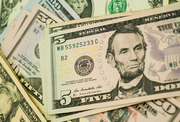 Dollar currency, American Dollars Cash Money with president portraits.