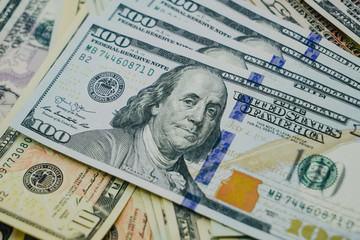 Obraz na płótnie Canvas Dollar currency, American Dollars Cash Money with president portraits.