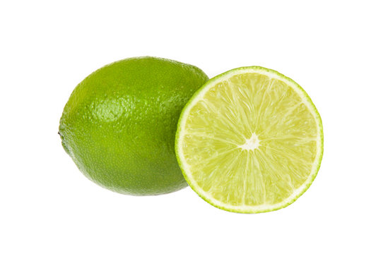 Lime whole and slice isolated on white background