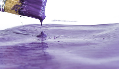 Ultra Violet color paint. Paint brush on white background. Color 2018 year.