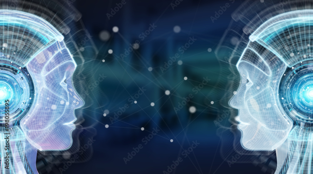 Fototapete digital artificial intelligence cyborg interface 3d rendering