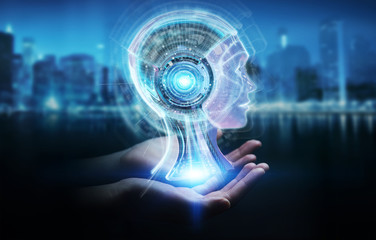 Businesswoman using digital artificial intelligence interface 3D rendering