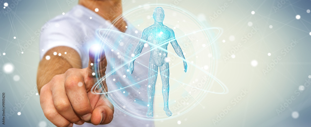 Fototapete businessman using digital x-ray human body scan interface 3d rendering