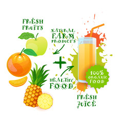 Mix Of Fresh Juice Cocktail Logo Natural Food Farm Products Concept Vector Illustration