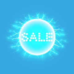 Sale glowing neon sign on the blue background. Light vector background for your advertise, discounts and business