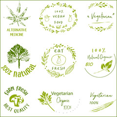Hand drawn labels and elements collection for organic food and drink.Elements collection for food market labels, ecommerce, organic products promotion, premium quality food and healthy life.