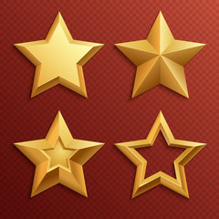 Obraz premium Realistic metal golden stars isolated for rating and holiday decoration vector set