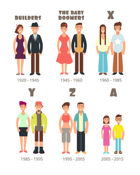 Baby boomer, x generation vector people icons