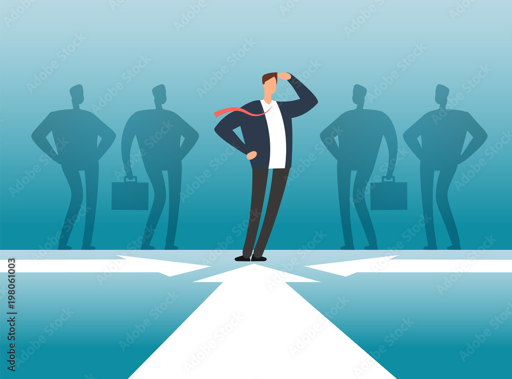 Canvas Prints Businessman in front of people group shadow. Employee management, teamwork and leadership vector concept