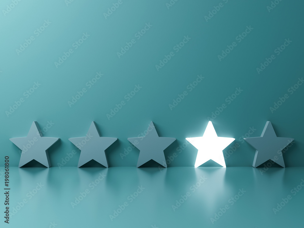 Fototapete stand out from the crowd and different creative idea concepts , one glowing star standing among othe