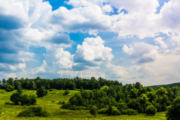 European summer natural landscape with beautiful sky and clouds