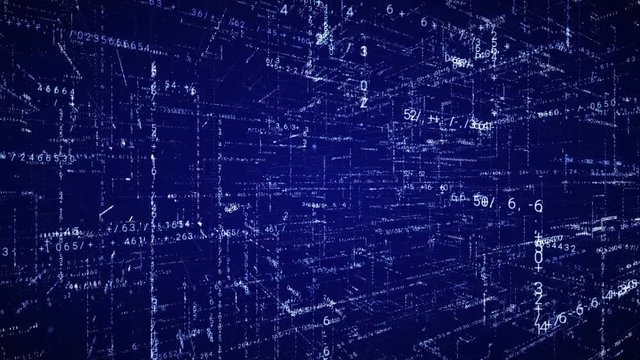 Futuristic HUD Digital Grid Rotation.Camera rotating in matrix with Hud digital elements.Numbers in 3D cyberspace.Blue.Type 3
