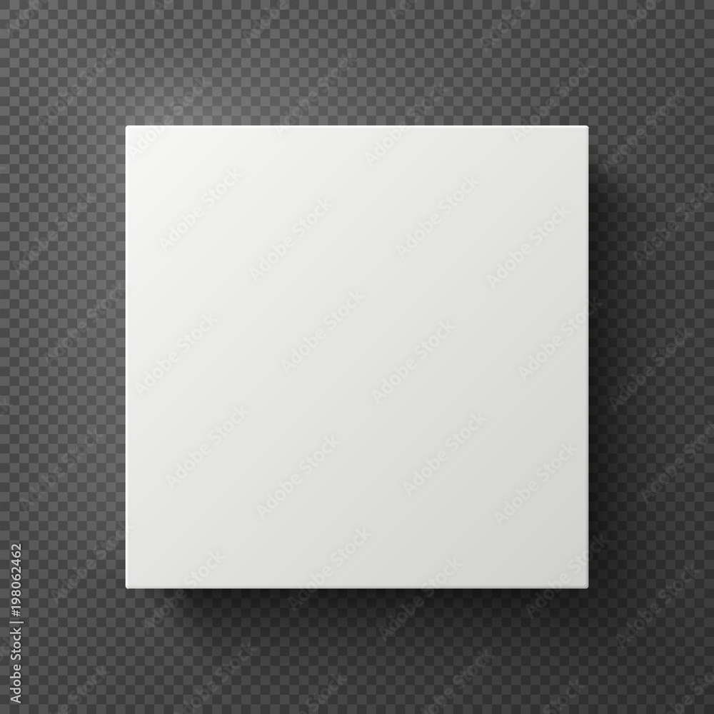 Poster white blank 3d square box with shadow. sample cardboard container top view. vector mockup isolated