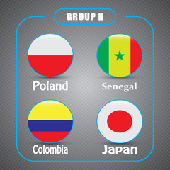 Obraz premium Football championship groups. Set of national flags. Draw result. Soccer world tournament. Group H.