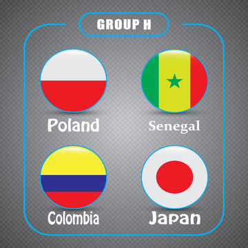 Football championship groups. Set of national flags. Draw result. Soccer world tournament. Group H.