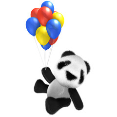3d Funny cartoon baby panda bear character flying with some balloons! © Steve Young