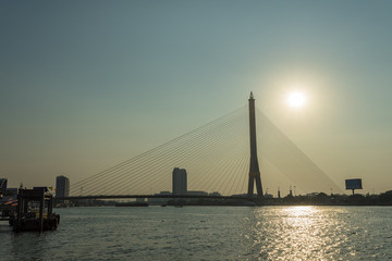 Fototapeta na wymiar ラマ８世橋・吊り橋・バンコク・King Rama VIII Bridge