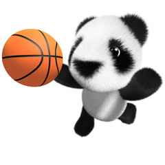 3d Funny cartoon baby panda bear character playing basketball © Steve Young